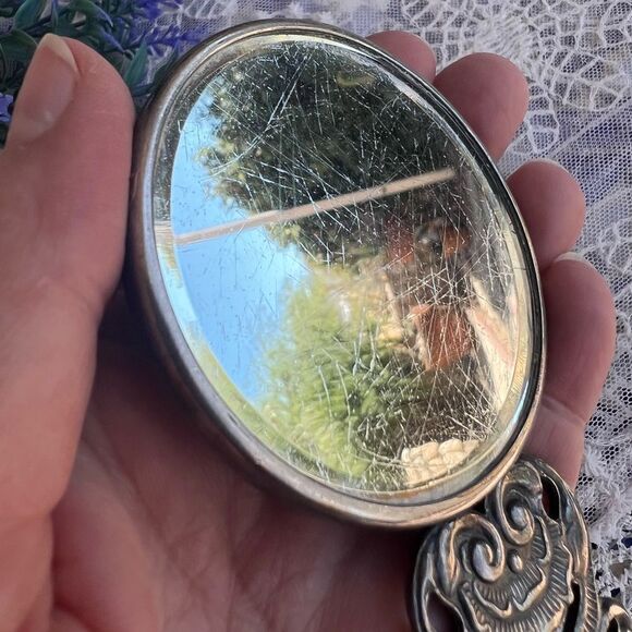 Vintage Hans Jensen Denmark Silver-plate Pocket/Purse Mirror Country Music Scene - Picture 7 of 9